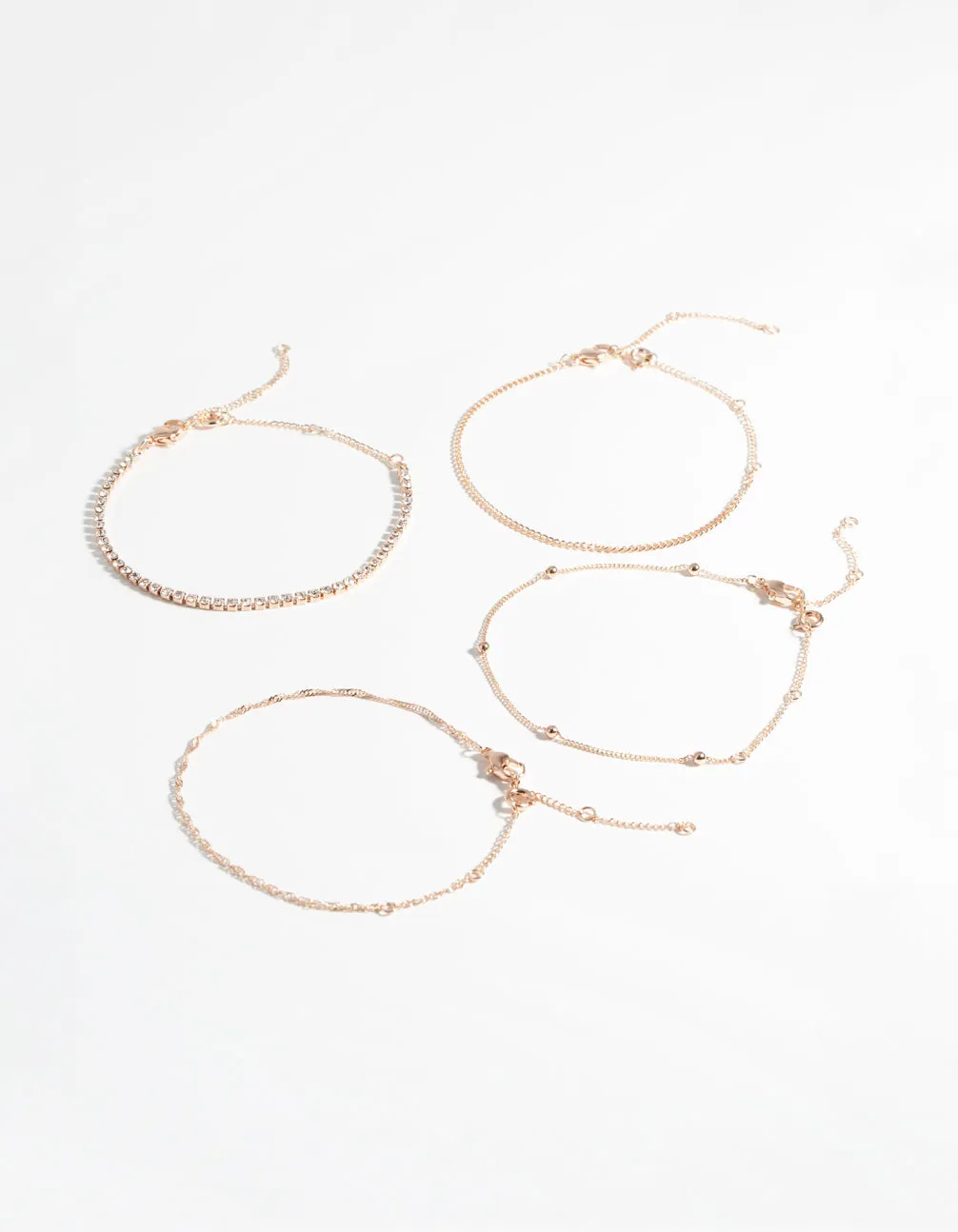 Rose Gold Diamante Twist Bracelet & Anklet 4-Pack Set