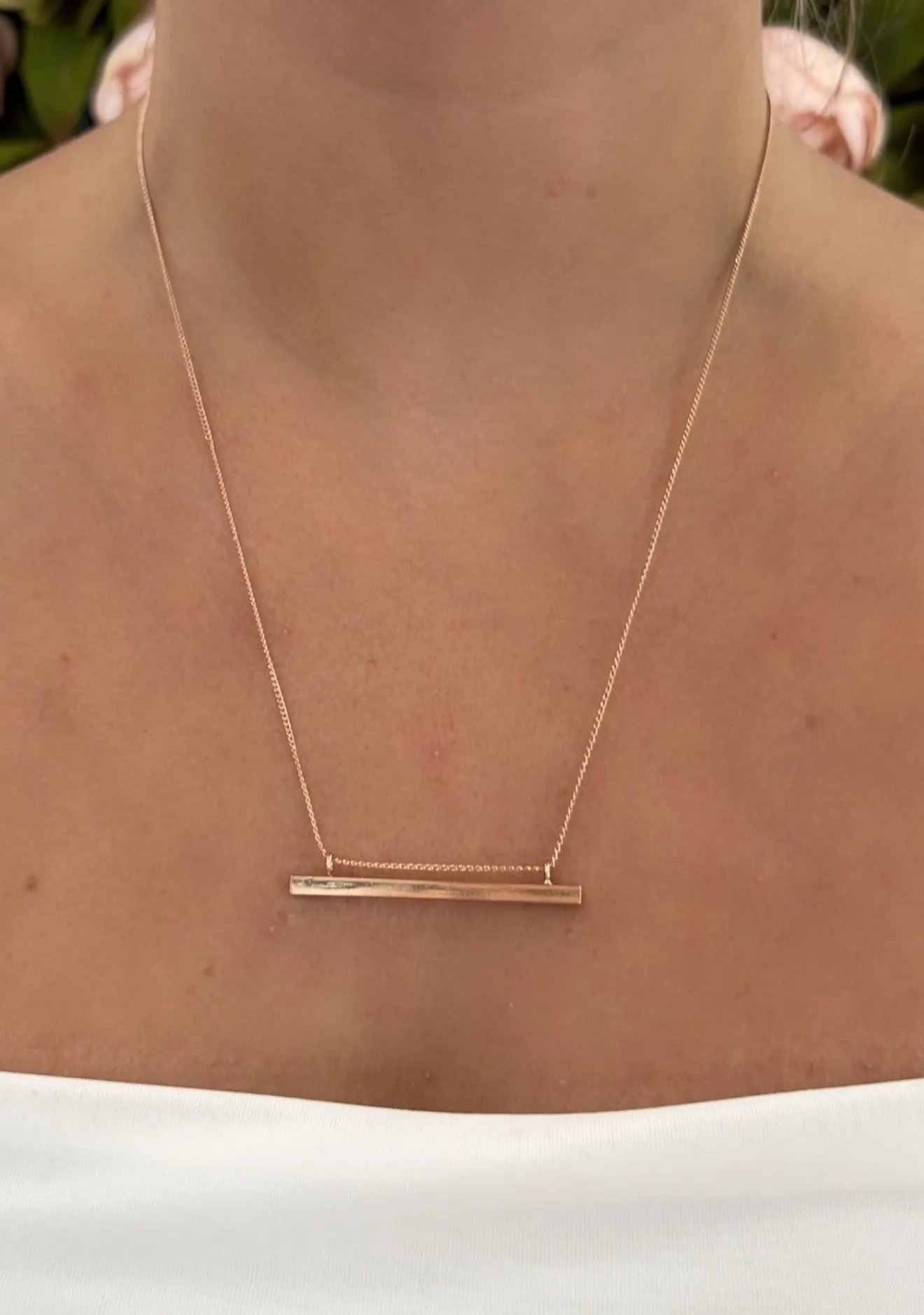Rose Gold Plated Horizontal Bar Pendant Necklace