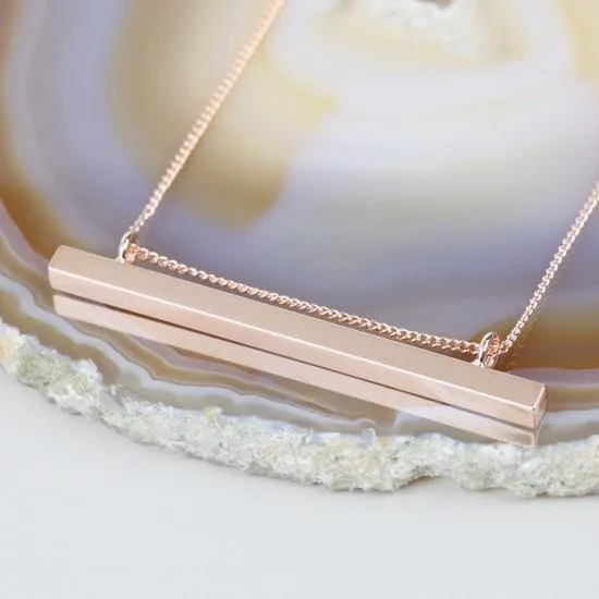 Rose Gold Plated Horizontal Bar Pendant Necklace
