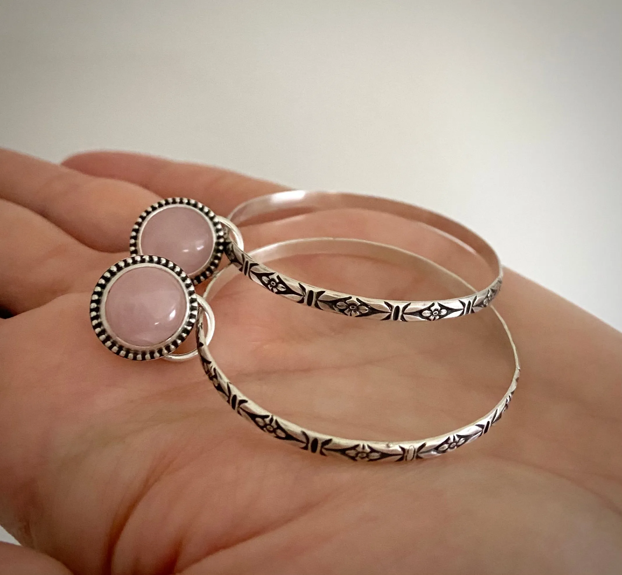 Rose Quartz Floral Hoops