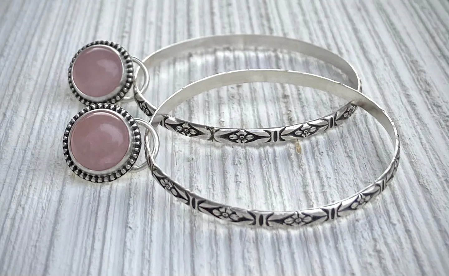 Rose Quartz Floral Hoops