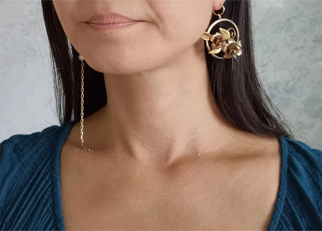 roses and pearls | asymmetric earrings