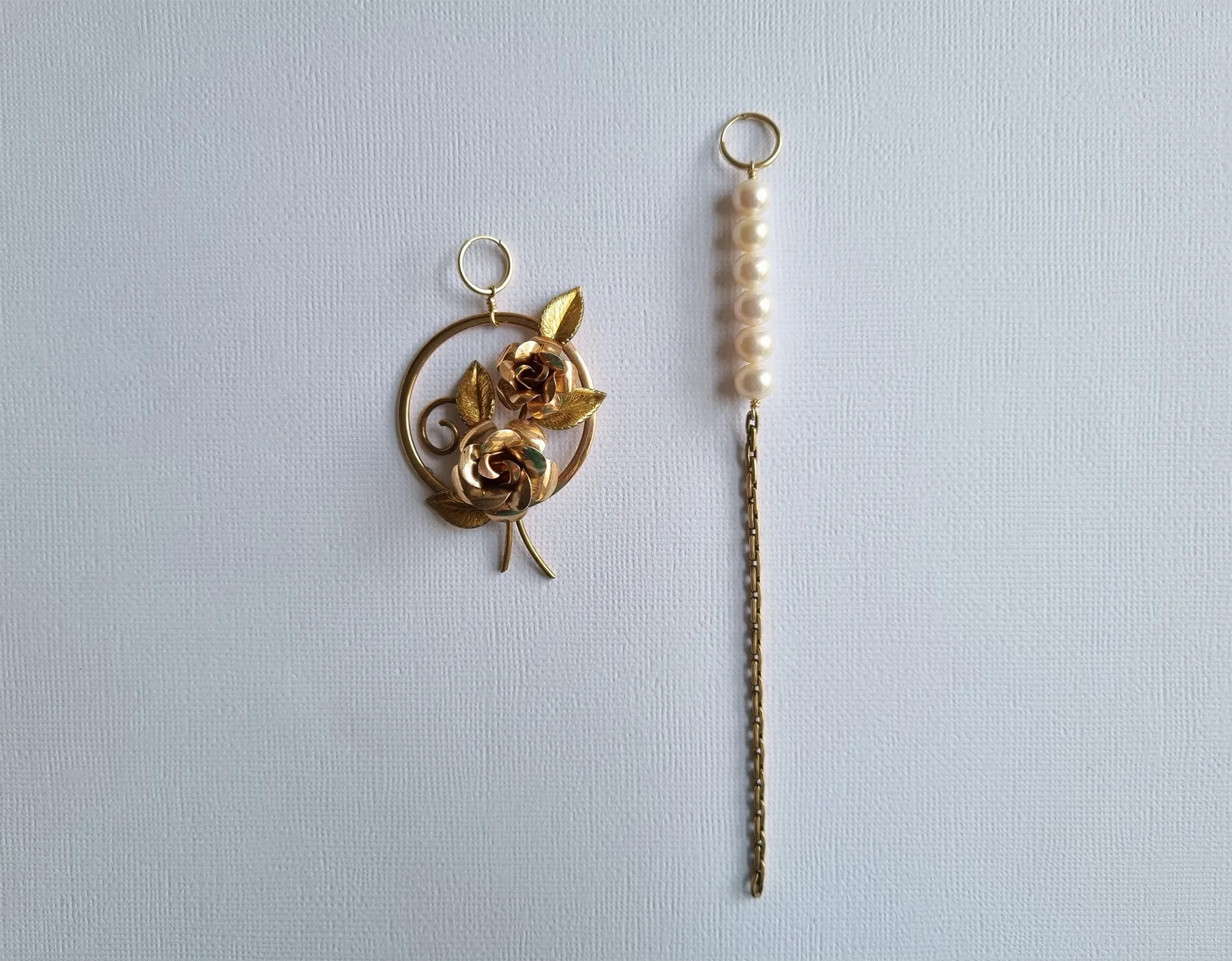 roses and pearls | asymmetric earrings