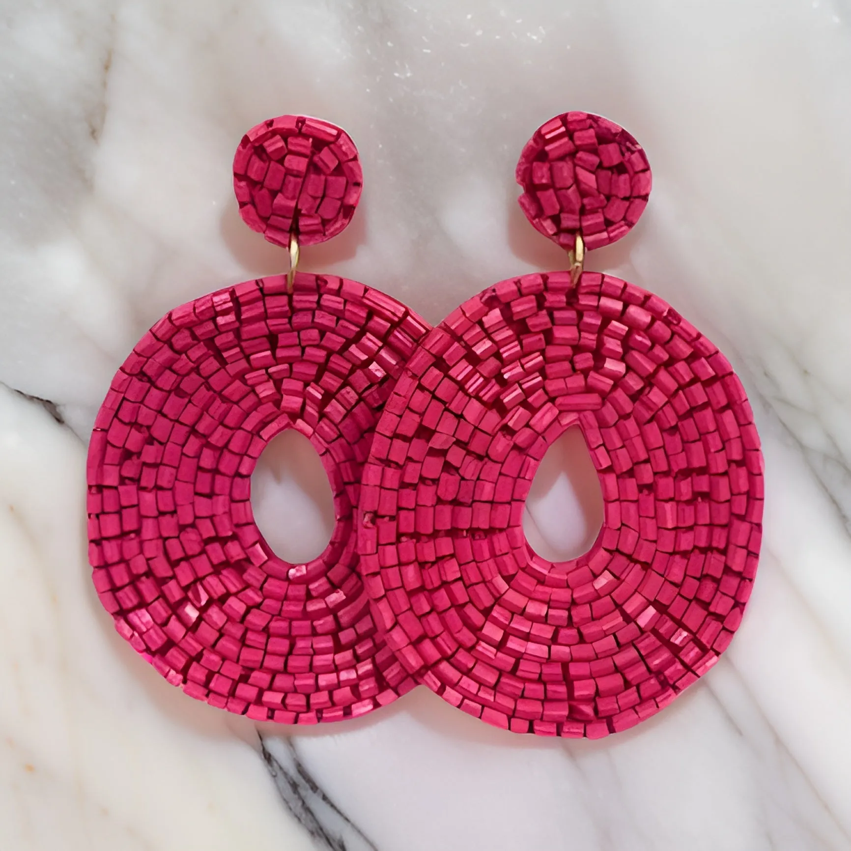 Round Beaded Flat Donut Seed Dangle Earrings