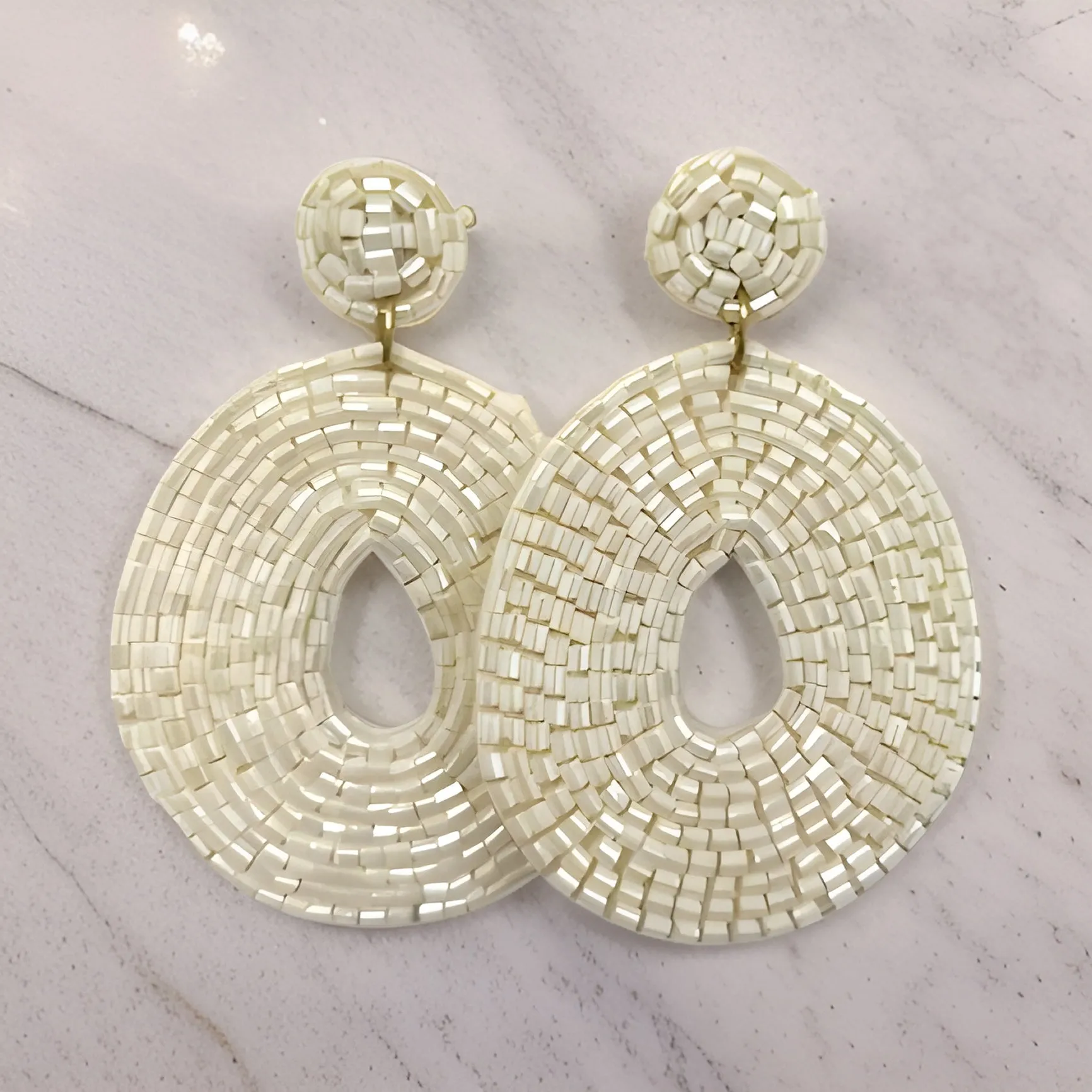 Round Beaded Flat Donut Seed Dangle Earrings