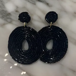 Round Beaded Flat Donut Seed Dangle Earrings