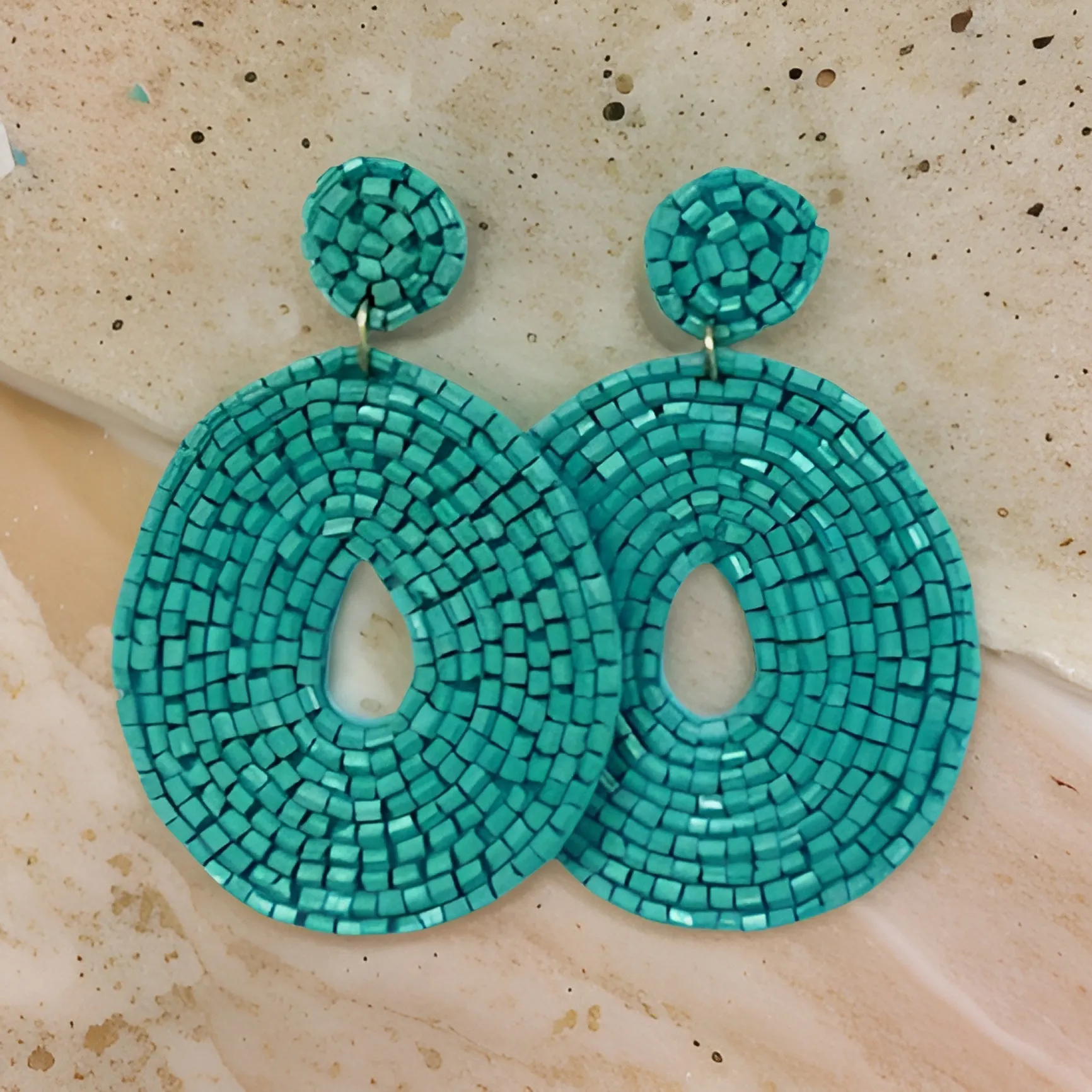 Round Beaded Flat Donut Seed Dangle Earrings