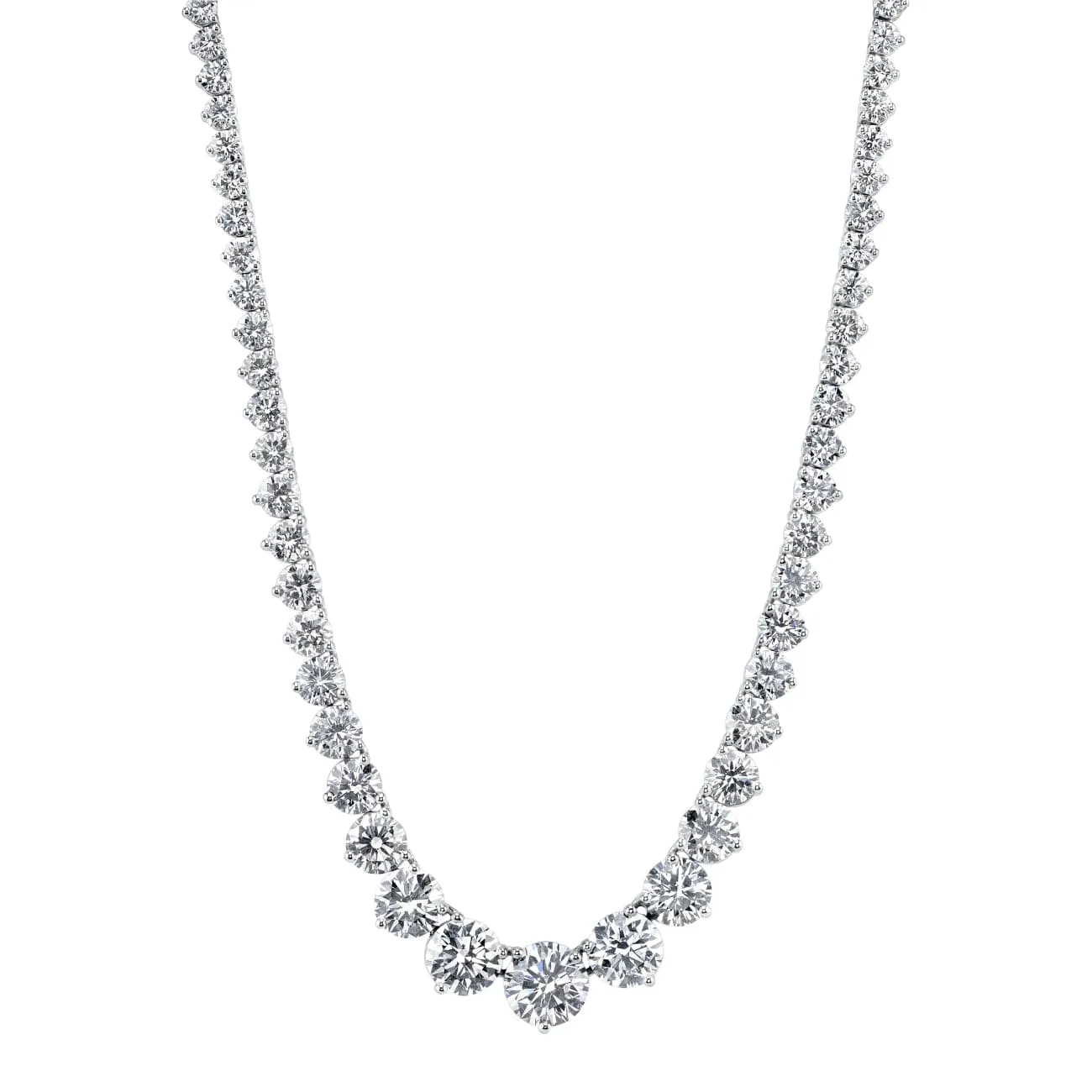Round Cut Platinum 31.17ct Riviera Diamond Tennis Necklace (Pre-Order)