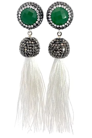 Round Gemstone Short 925 Sterling Silver Tassel Earring