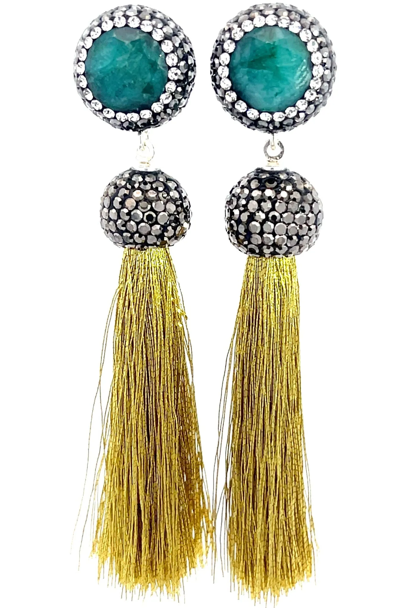 Round Gemstone Short 925 Sterling Silver Tassel Earring