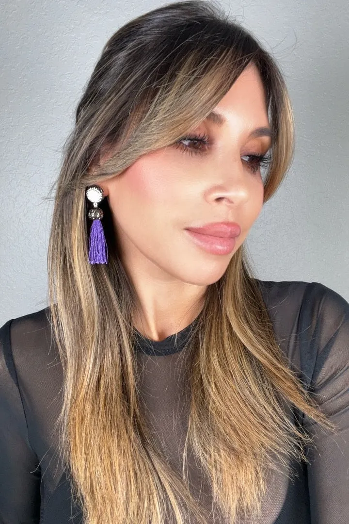 Round Gemstone Short 925 Sterling Silver Tassel Earring