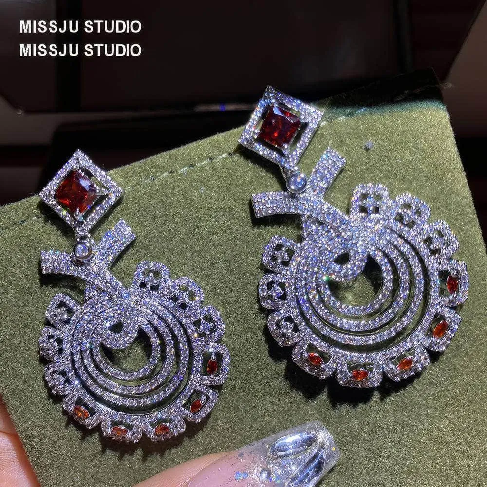 Round Statement Ruby Crystal Statement Earrings