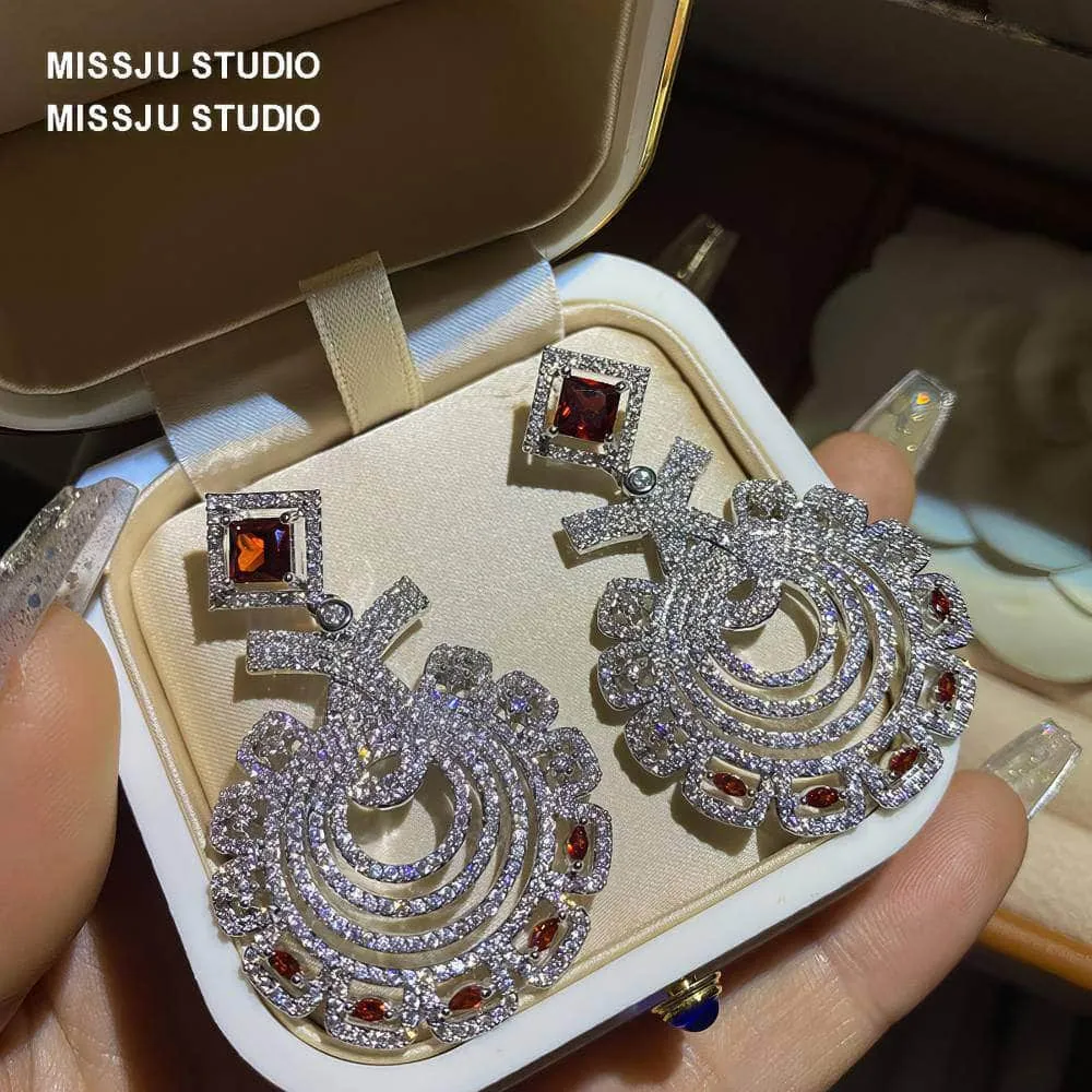 Round Statement Ruby Crystal Statement Earrings