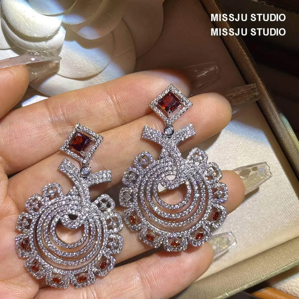 Round Statement Ruby Crystal Statement Earrings