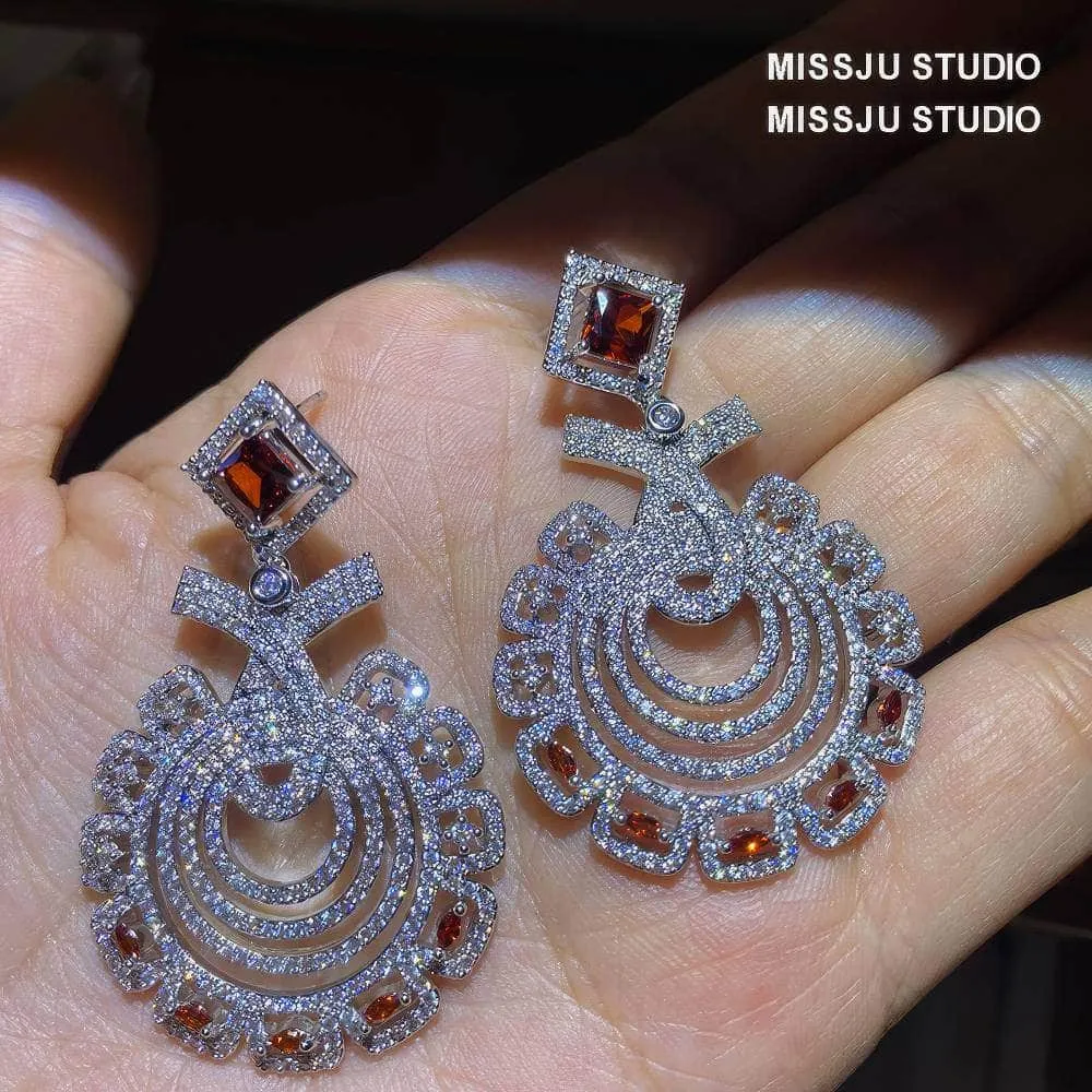 Round Statement Ruby Crystal Statement Earrings