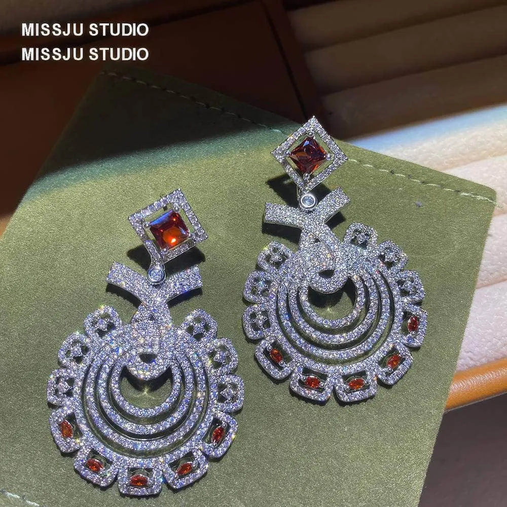Round Statement Ruby Crystal Statement Earrings