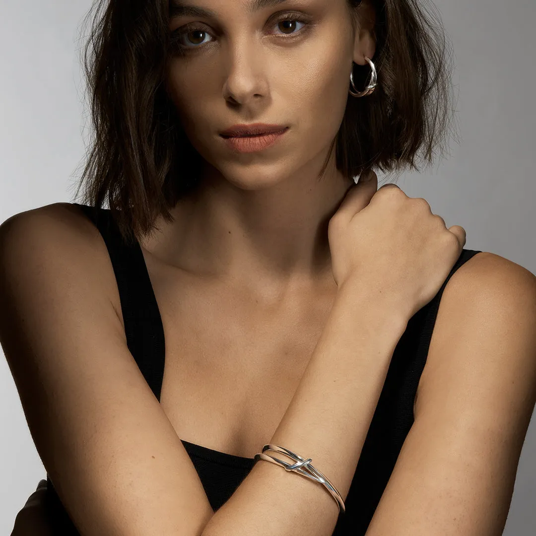 Sabre Deco Twist Bangle - Silver