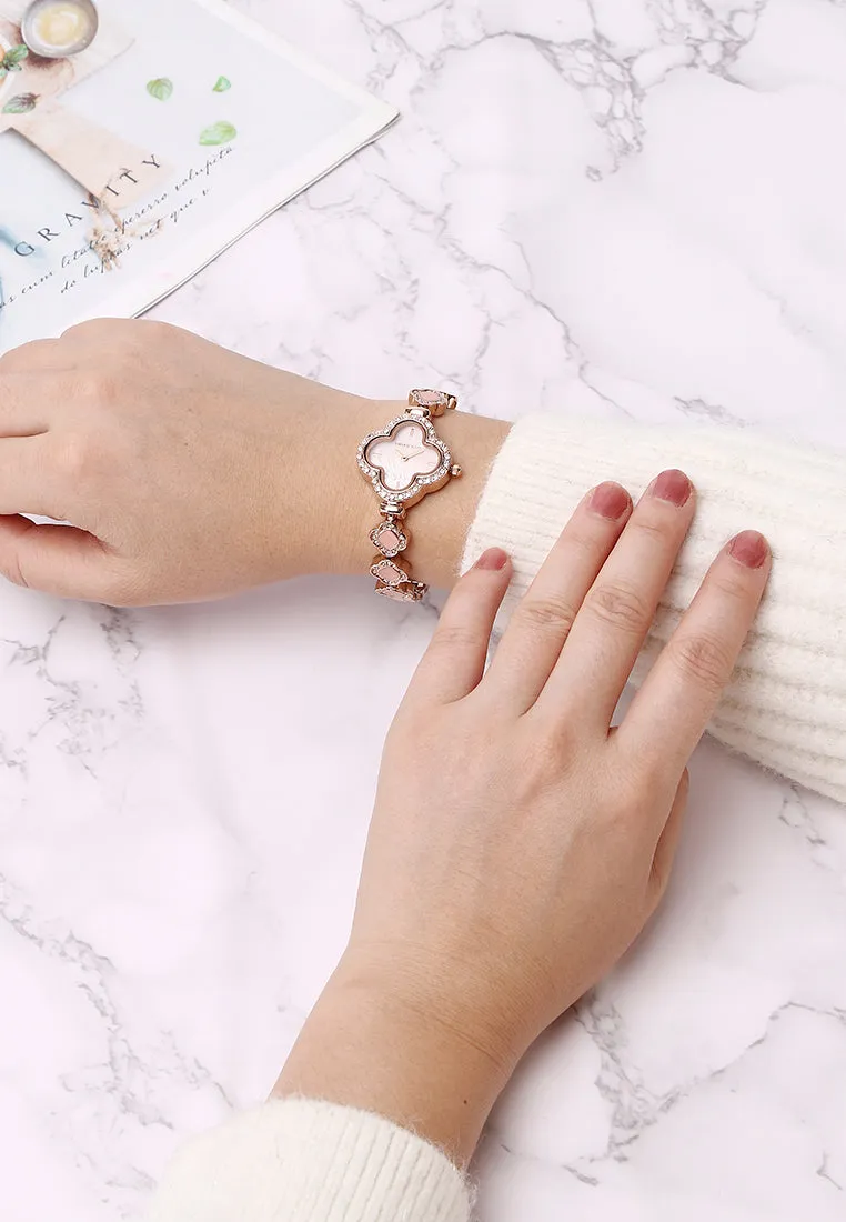 Saia Rose Gold Metal Watch with Necklace Set (Salmon)