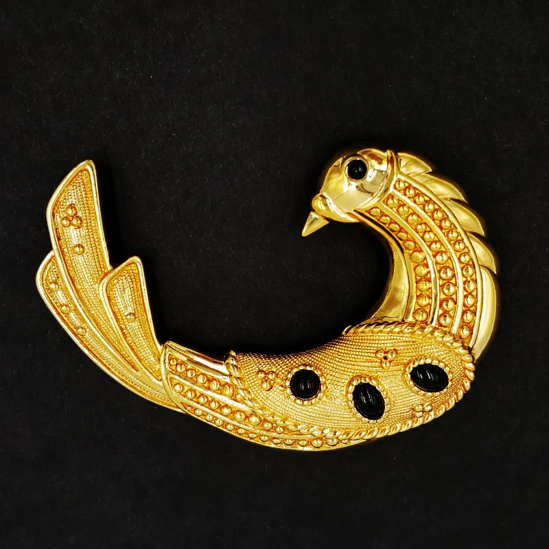 SAL Swarovski Crystal Bird Brooch with Art Deco Design and Cabochons