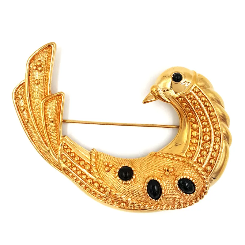 SAL Swarovski Crystal Bird Brooch with Art Deco Design and Cabochons