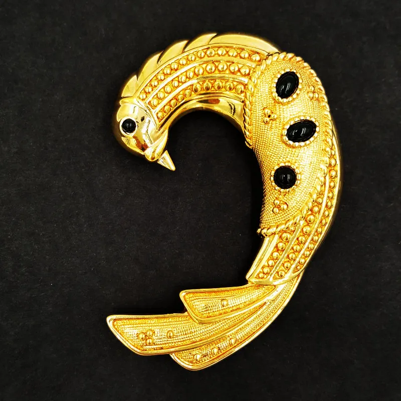 SAL Swarovski Crystal Bird Brooch with Art Deco Design and Cabochons