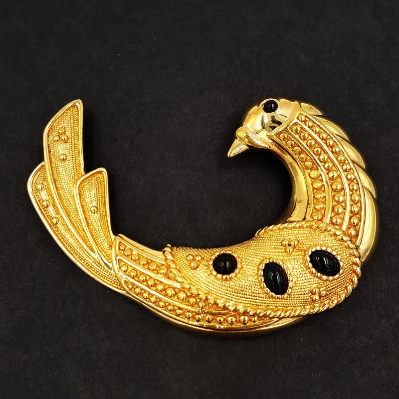 SAL Swarovski Crystal Bird Brooch with Art Deco Design and Cabochons