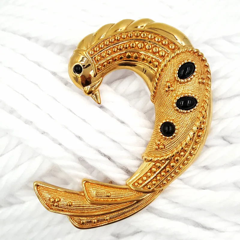 SAL Swarovski Crystal Bird Brooch with Art Deco Design and Cabochons