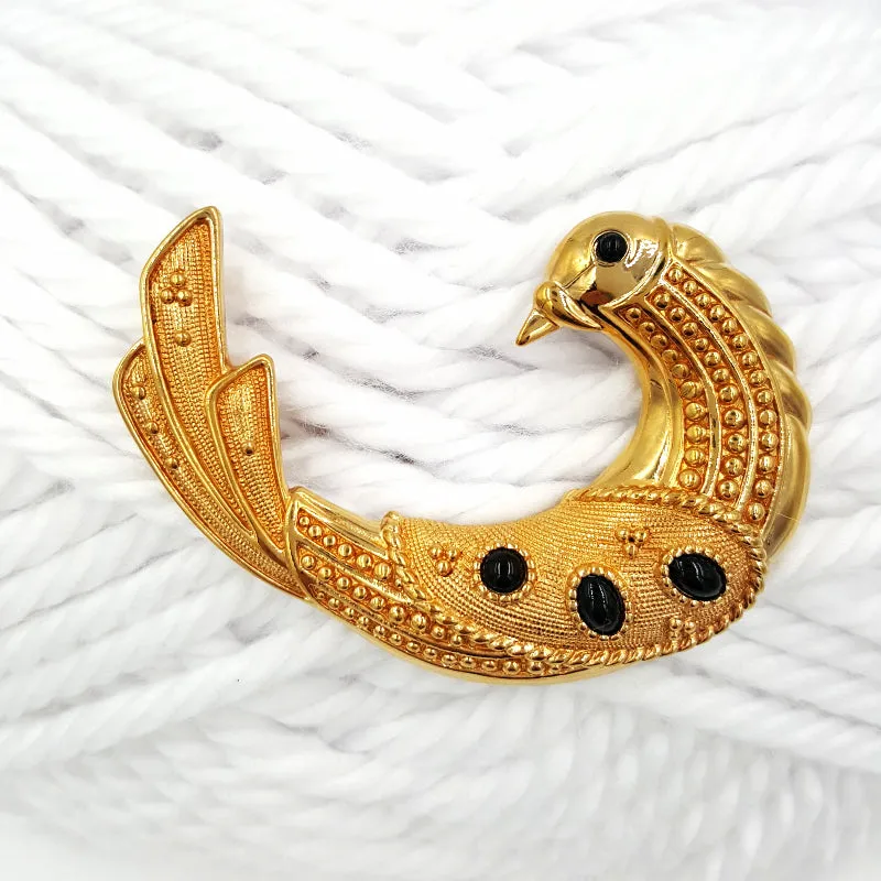 SAL Swarovski Crystal Bird Brooch with Art Deco Design and Cabochons