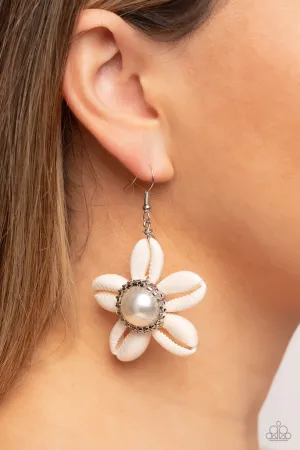 Say SEAS - White - Conch Shell Pearl Center Flower Paparazzi Fishhook Earrings