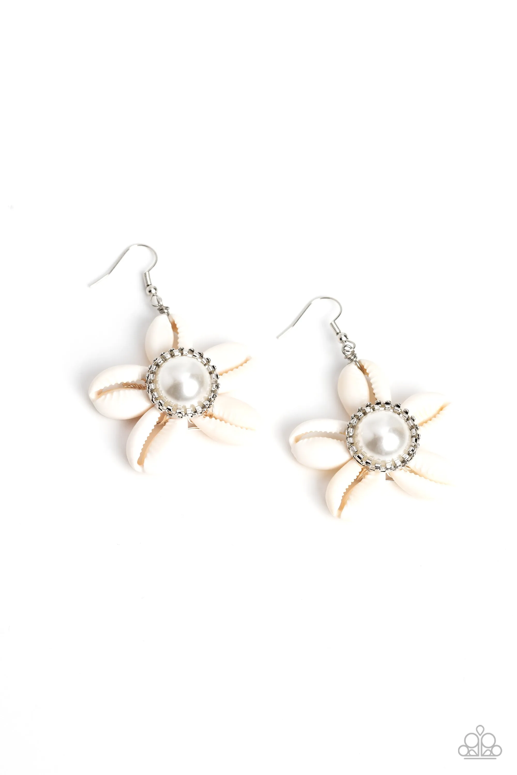 Say SEAS - White - Conch Shell Pearl Center Flower Paparazzi Fishhook Earrings