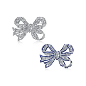 Set of 2 Victorian Style Crystal Filigree Ribbon Brooch Pin Rose Gold Plated