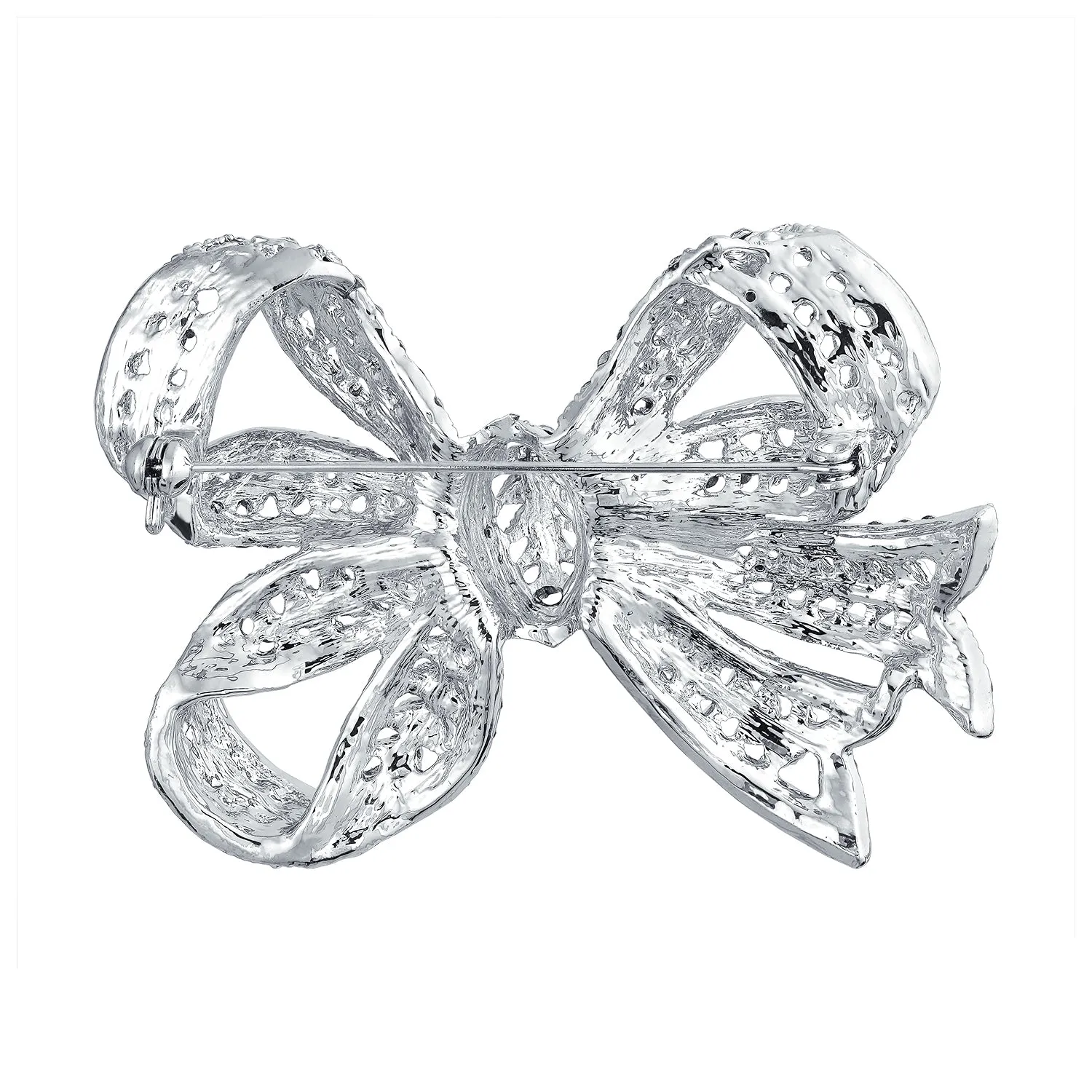 Set of 2 Victorian Style Crystal Filigree Ribbon Brooch Pin Rose Gold Plated