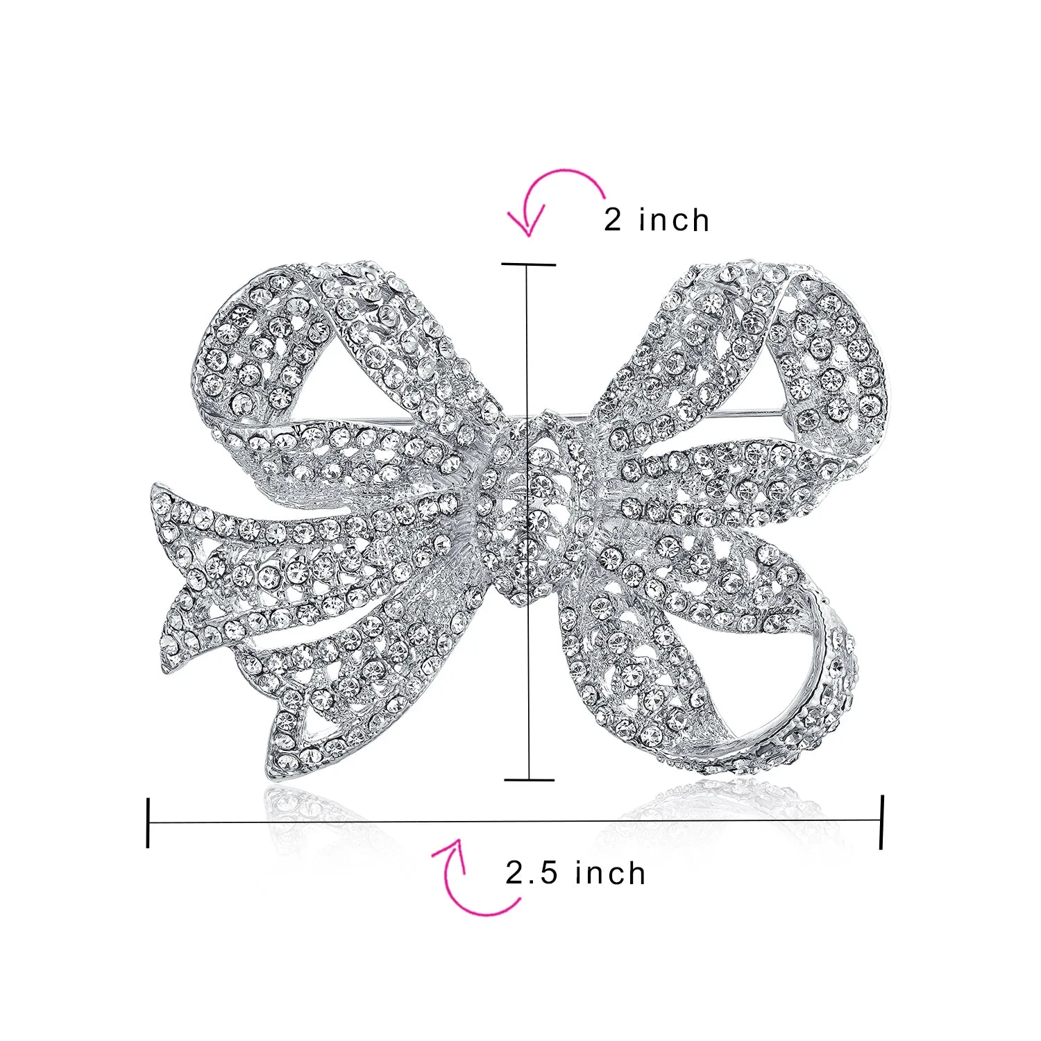 Set of 2 Victorian Style Crystal Filigree Ribbon Brooch Pin Rose Gold Plated