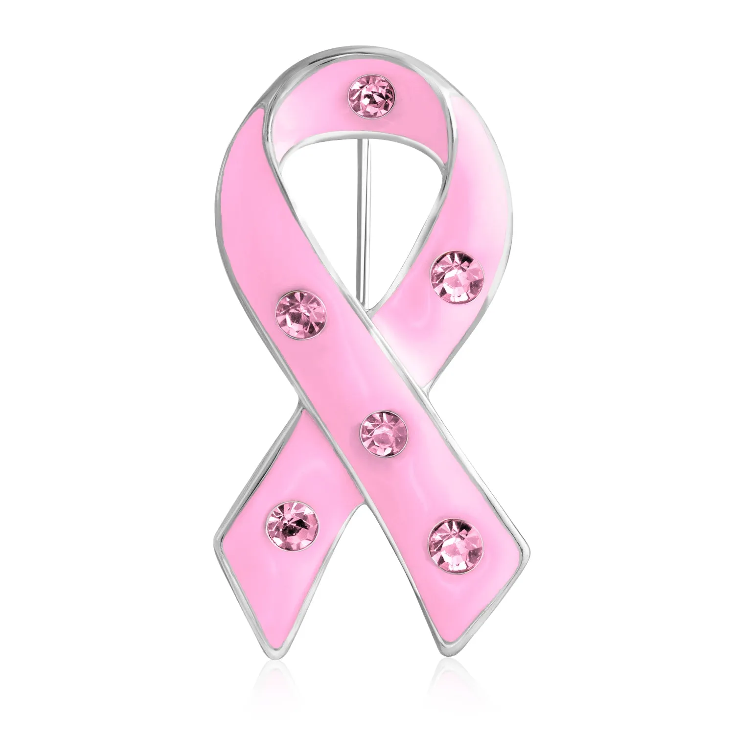 Set of 3 Crystal Enamel Pink Ribbon Breast Cancer Survivor Brooch Pin Silver
