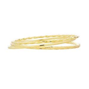 Set of 3 Simple Thin Twist Stacking Bangle Round Yellow Gold Plated 2.5MM