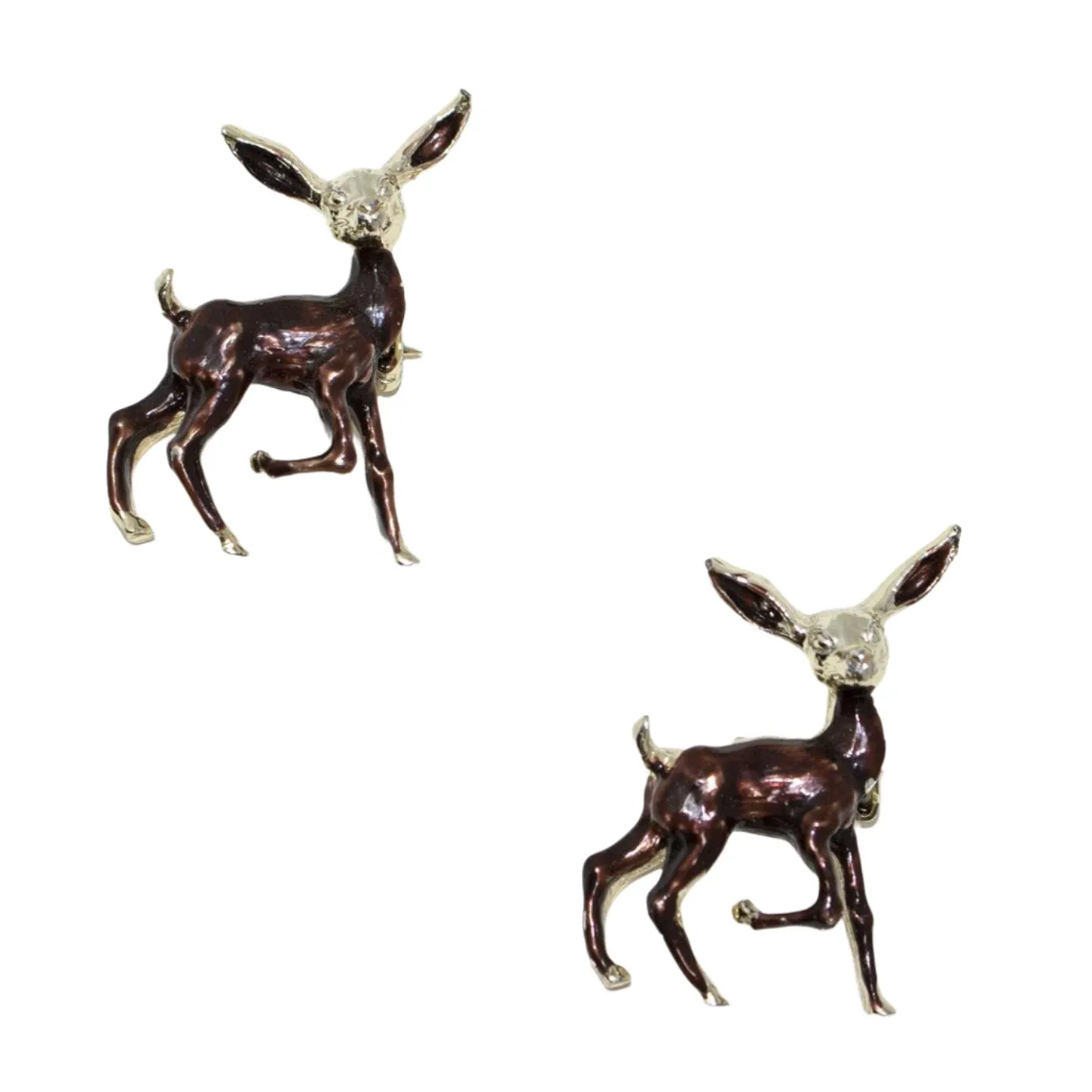 Set of Two Vintage 1960's era Gold Deer Brooches
