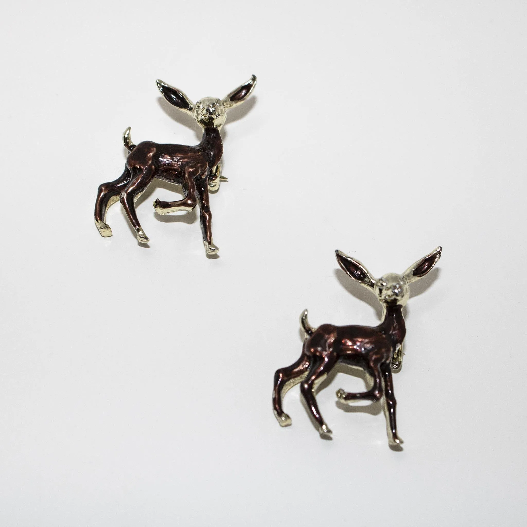 Set of Two Vintage 1960's era Gold Deer Brooches