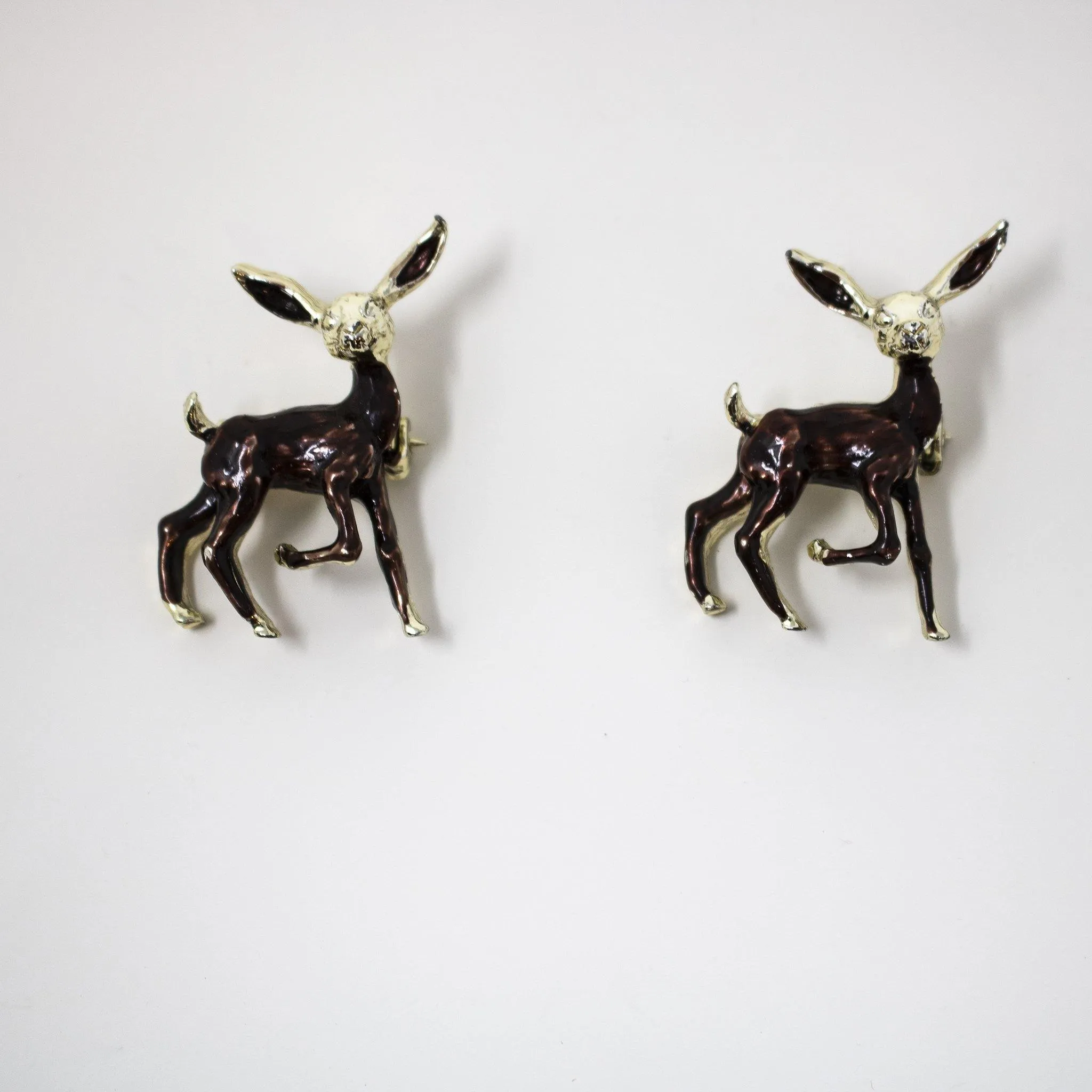 Set of Two Vintage 1960's era Gold Deer Brooches