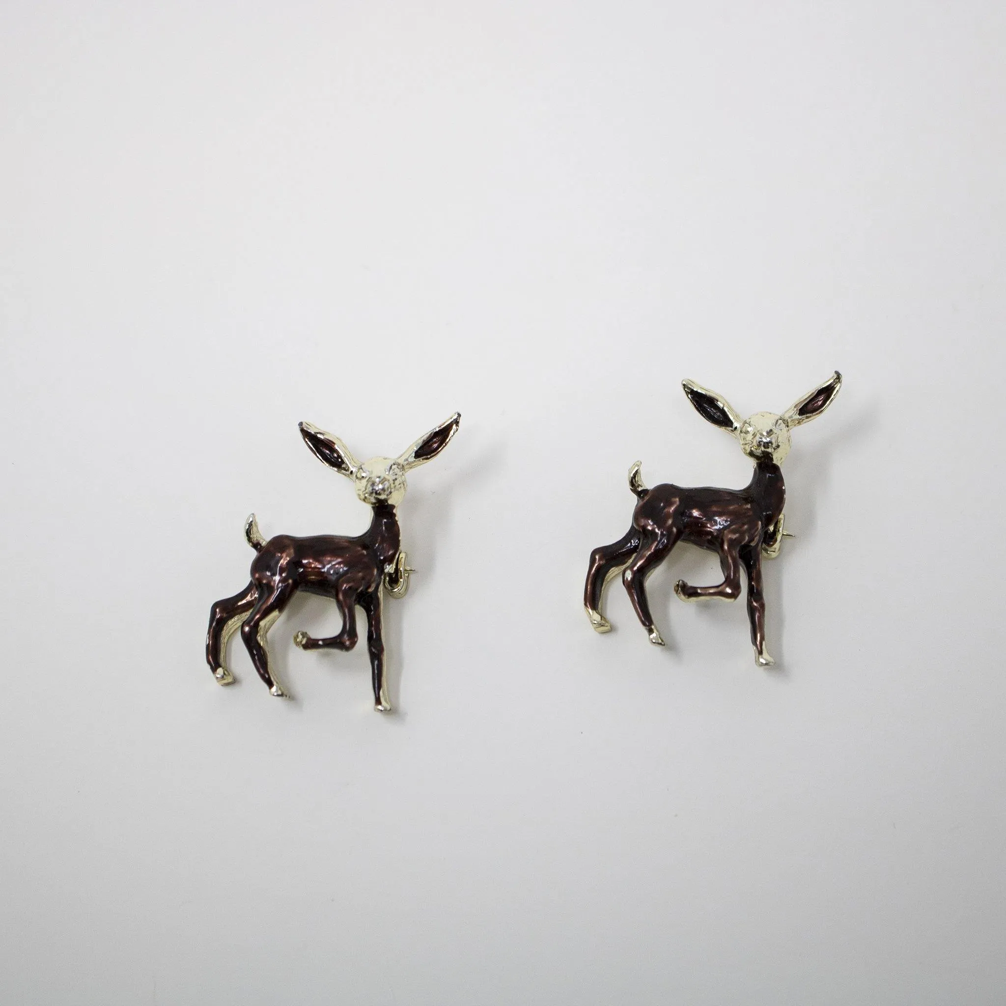 Set of Two Vintage 1960's era Gold Deer Brooches