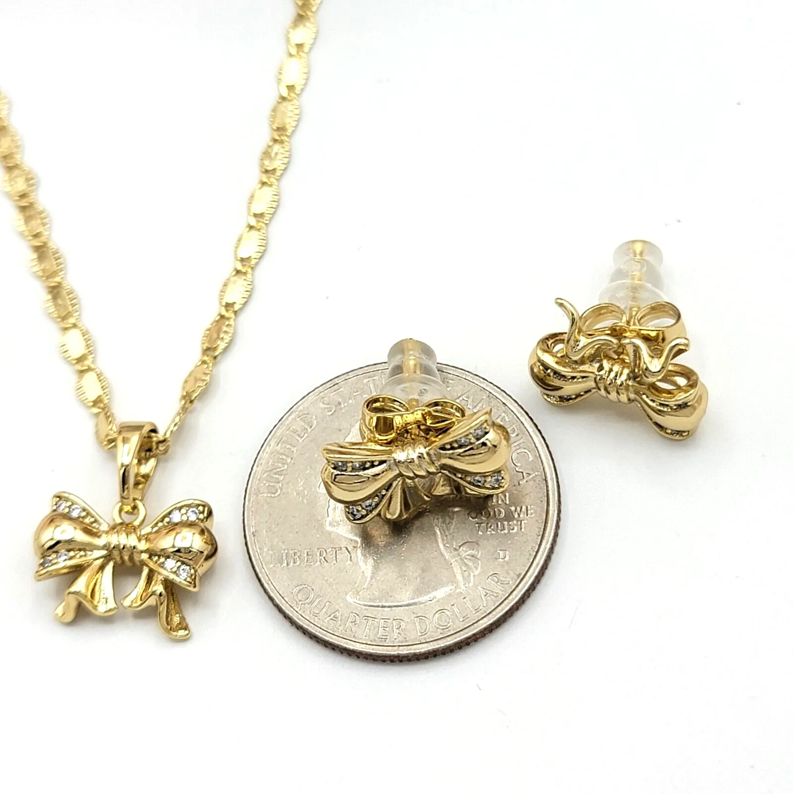 Sets - 14K Gold Plated. Clear Crystals Bow Set