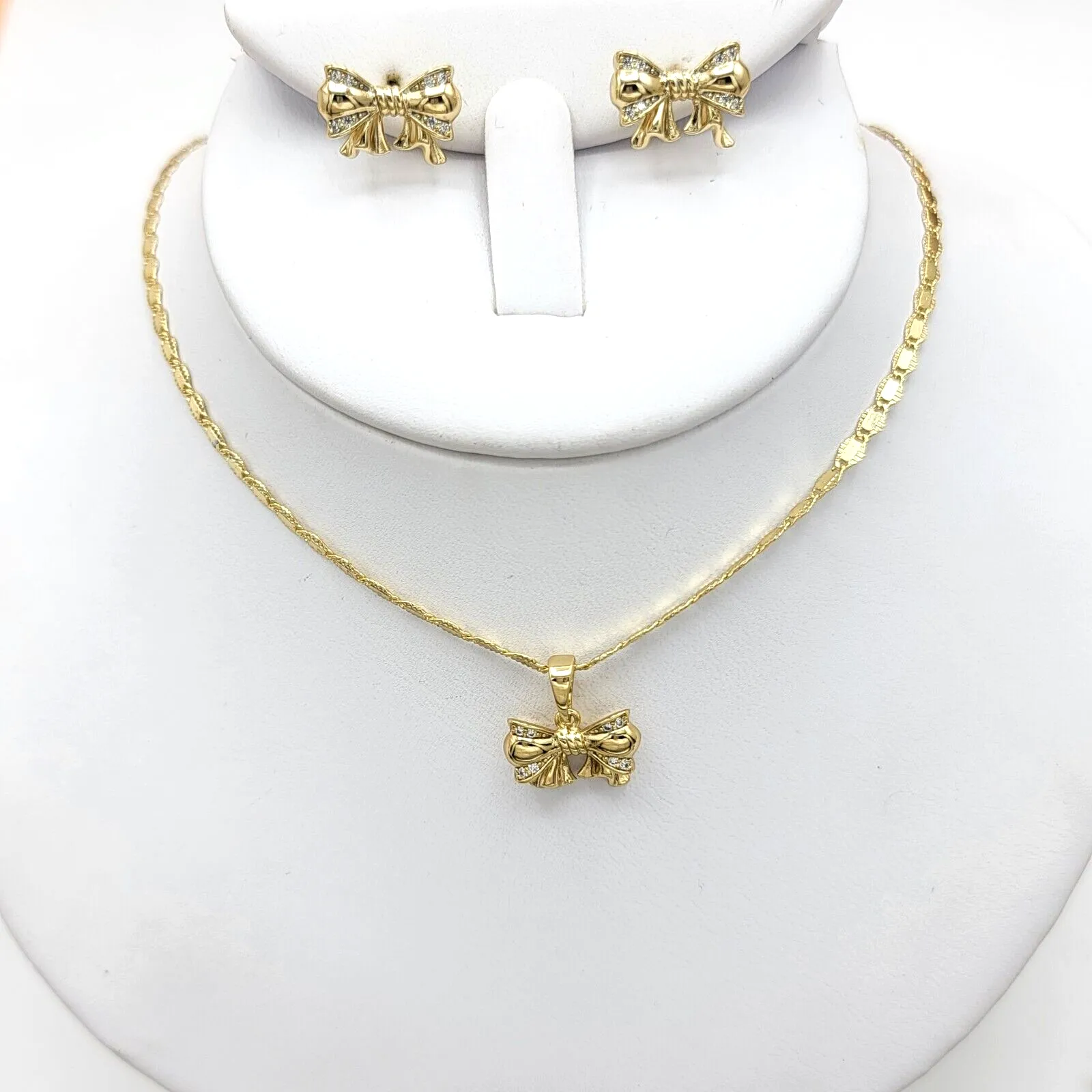 Sets - 14K Gold Plated. Clear Crystals Bow Set