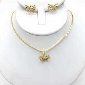 Sets - 14K Gold Plated. Clear Crystals Bow Set