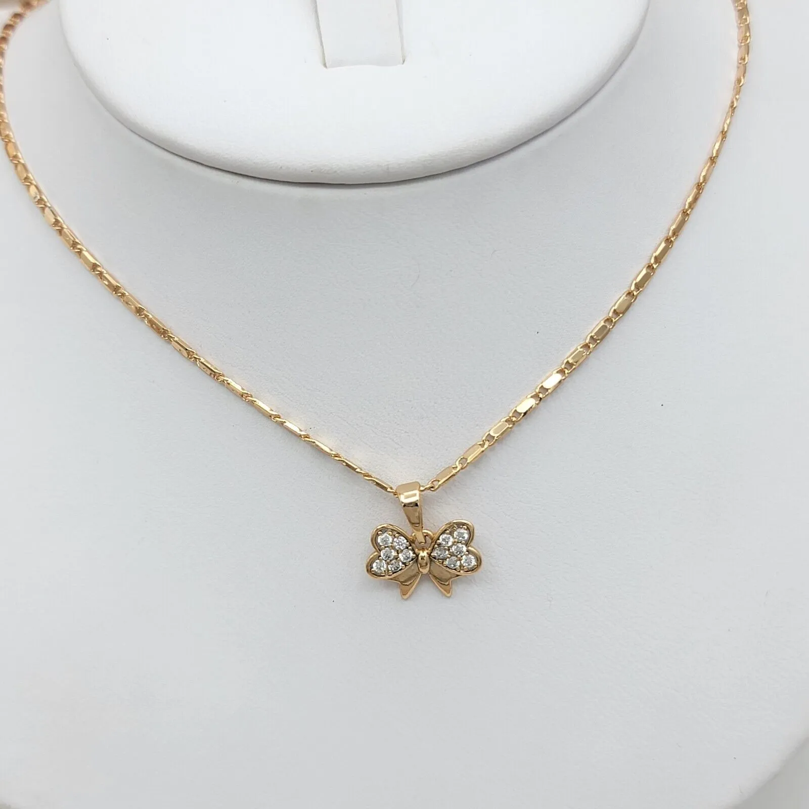 Sets - 18K Gold Plated. Heart Bow Necklace - Earrings - Ring Set. For Little Girls Teen