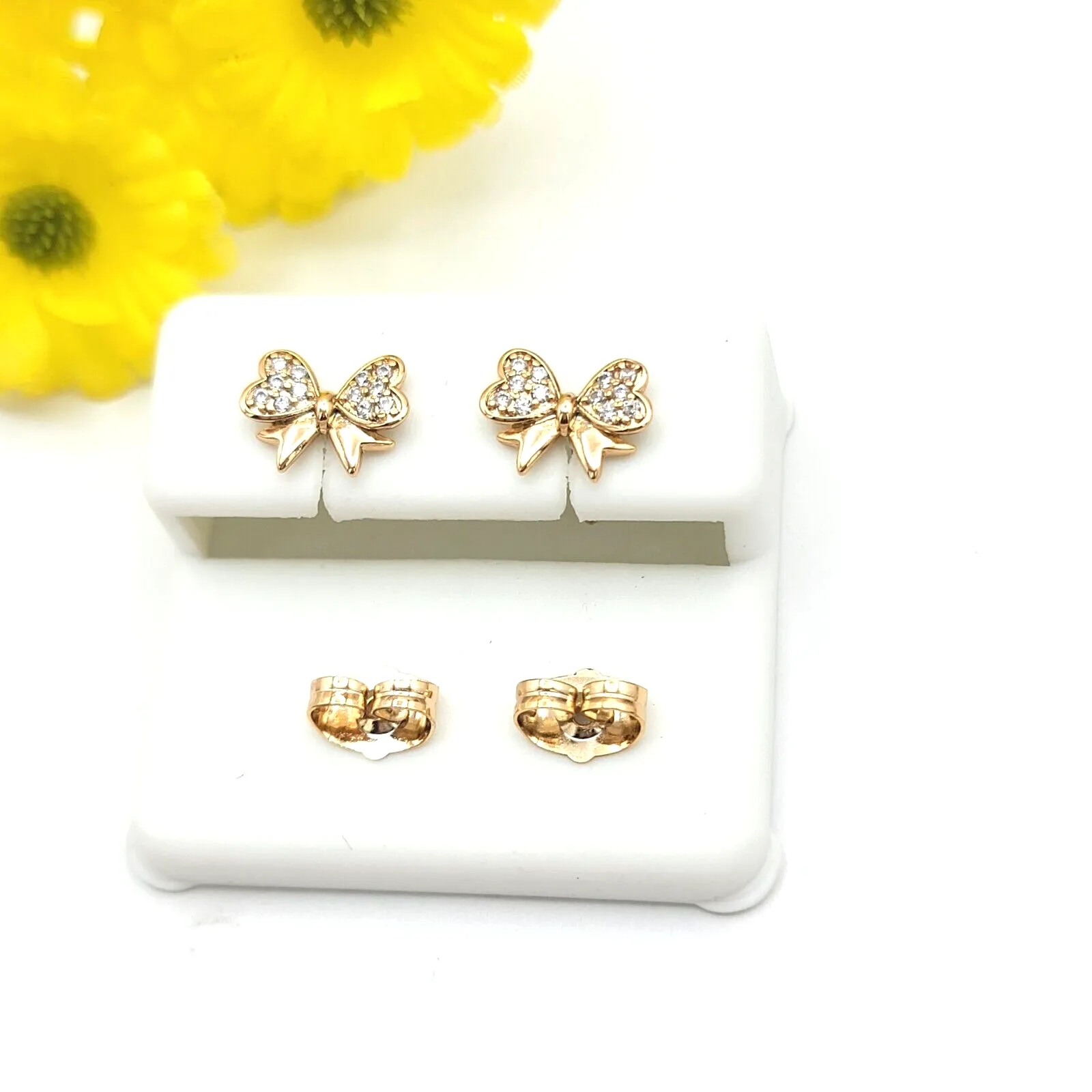 Sets - 18K Gold Plated. Heart Bow Necklace - Earrings - Ring Set. For Little Girls Teen