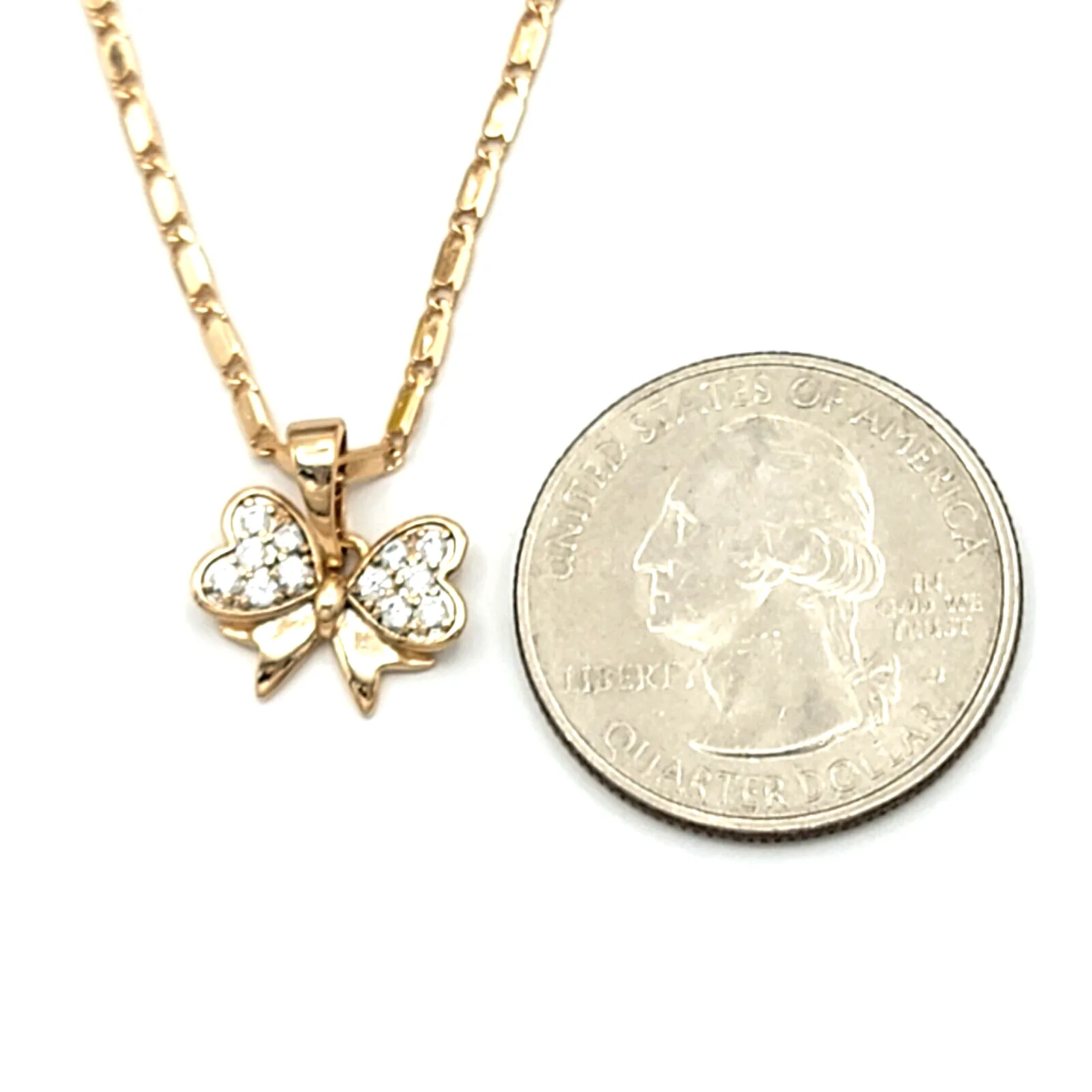 Sets - 18K Gold Plated. Heart Bow Necklace - Earrings - Ring Set. For Little Girls Teen