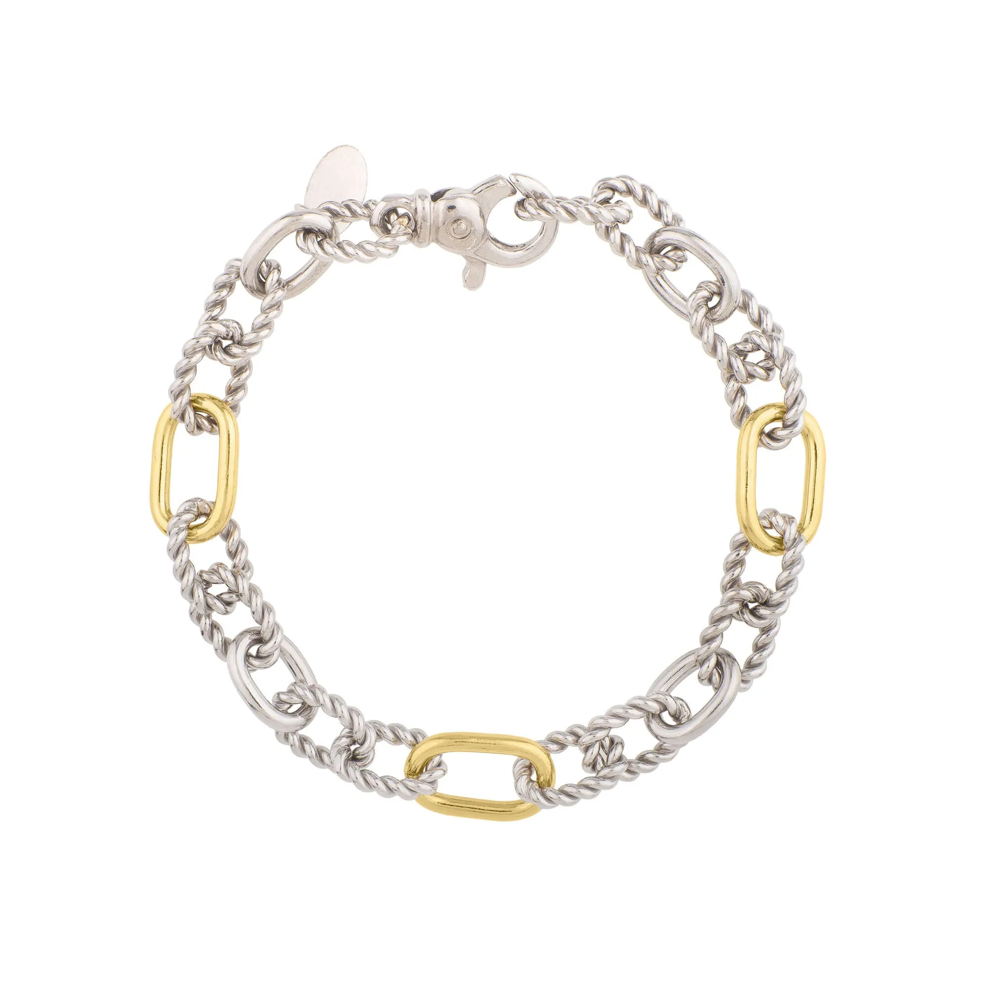 Silver & 18K Gold Paperclip Link Italian Cable Bracelet