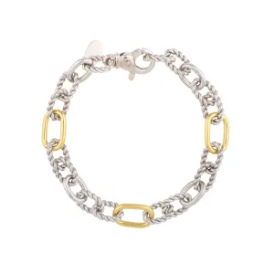 Silver & 18K Gold Paperclip Link Italian Cable Bracelet