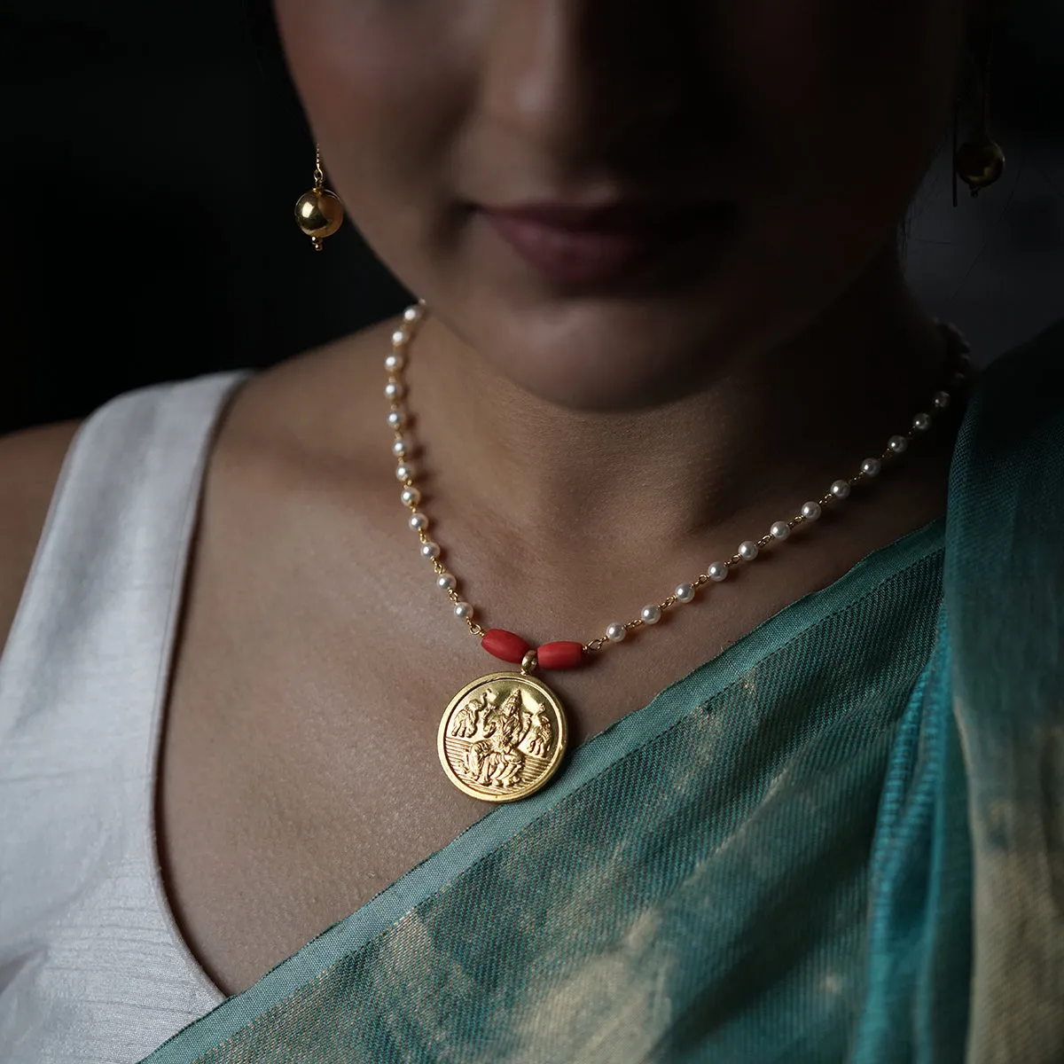 Silver Coin Necklace Gold Plated with Pearls