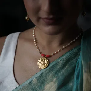 Silver Coin Necklace Gold Plated with Pearls