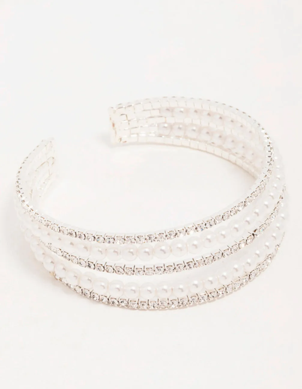 Silver Diamante & Pearl Alternating Cupchain Wrist Cuff